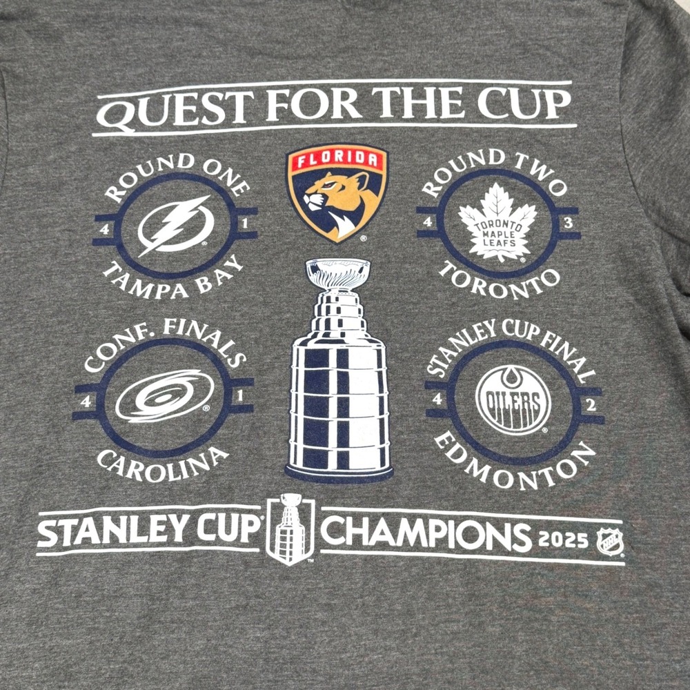 Florida Panthers 2025 Stanley Cup Champions Quest For Cup NHL Shirt Mens S NEW - Picture 4 of 6